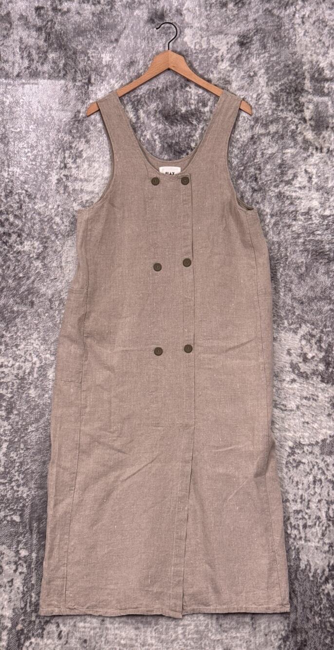 FLAX Dress Large Womens Beige Linen Sleeveless Maxi